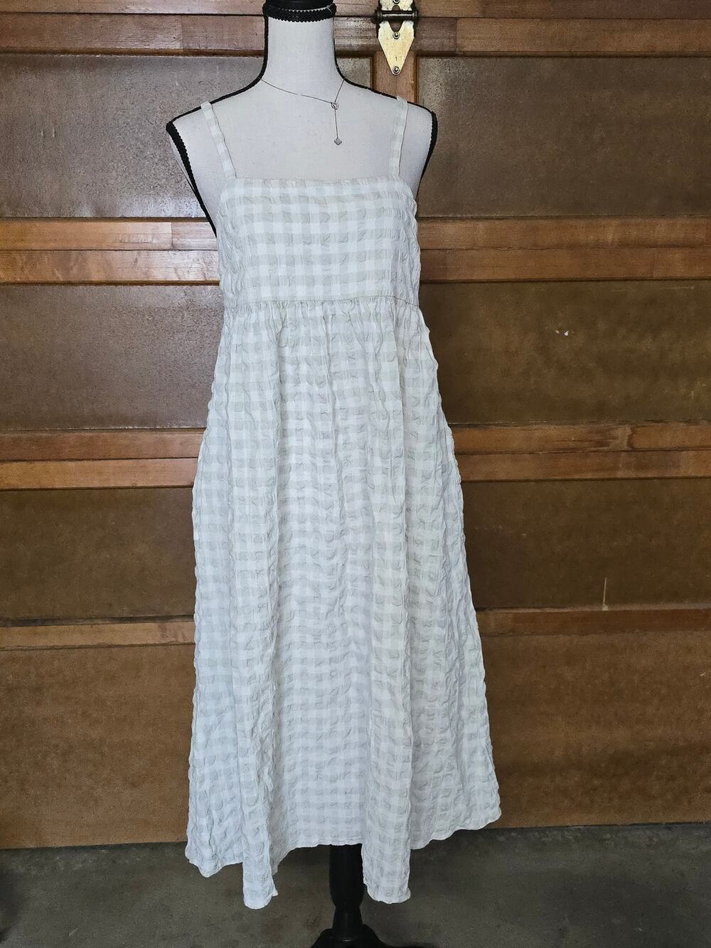 J.Crew Pale Green Gingham Seersucker Midi Dress Smocked Coastal Cottagecore Sz S
